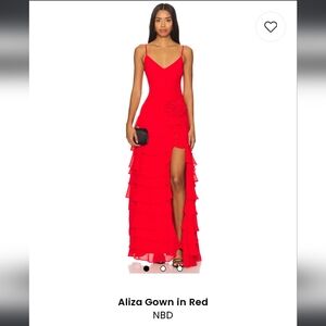 NBD Red Asymmetrical Ruffled Gown NWT